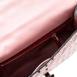 Pre Owned Valentino Loto Quilted Soft Leather Medium Rockstud Spike Chain Shoulder Bag