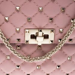 Pre Owned Valentino Loto Quilted Soft Leather Medium Rockstud Spike Chain Shoulder Bag