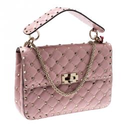 Pre Owned Valentino Loto Quilted Soft Leather Medium Rockstud Spike Chain Shoulder Bag