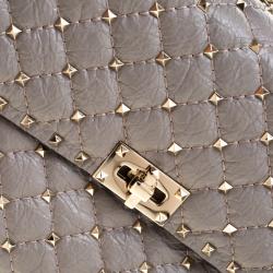 Pre Owned Valentino Perla Quilted Crackle Leather Rockstud Spike Chain Shoulder Bag