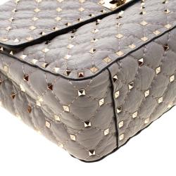 Pre Owned Valentino Perla Quilted Crackle Leather Rockstud Spike Chain Shoulder Bag