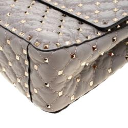 Pre Owned Valentino Perla Quilted Crackle Leather Rockstud Spike Chain Shoulder Bag