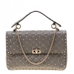 Pre Owned Valentino Perla Quilted Crackle Leather Rockstud Spike Chain Shoulder Bag