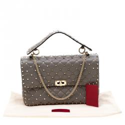 Pre Owned Valentino Perla Quilted Crackle Leather Rockstud Spike Chain Shoulder Bag