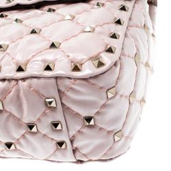 Pre Owned Valentino Water Rose Quilted Coated Fabric Medium Rockstud Spike Chain Shoulder Bag