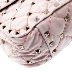 Pre Owned Valentino Water Rose Quilted Coated Fabric Medium Rockstud Spike Chain Shoulder Bag