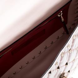 Pre Owned Valentino Water Rose Quilted Coated Fabric Medium Rockstud Spike Chain Shoulder Bag