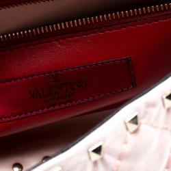 Pre Owned Valentino Water Rose Quilted Coated Fabric Medium Rockstud Spike Chain Shoulder Bag
