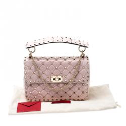 Pre Owned Valentino Water Rose Quilted Coated Fabric Medium Rockstud Spike Chain Shoulder Bag
