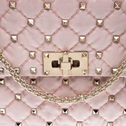 Pre Owned Valentino Water Rose Quilted Coated Fabric Medium Rockstud Spike Chain Shoulder Bag