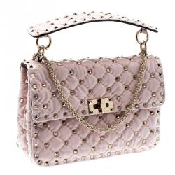 Pre Owned Valentino Water Rose Quilted Coated Fabric Medium Rockstud Spike Chain Shoulder Bag