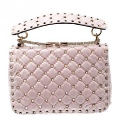 Pre Owned Valentino Water Rose Quilted Coated Fabric Medium Rockstud Spike Chain Shoulder Bag