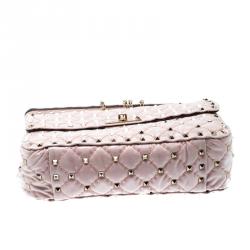 Pre Owned Valentino Water Rose Quilted Coated Fabric Medium Rockstud Spike Chain Shoulder Bag