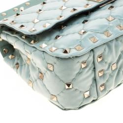 Pre Owned Valentino Morning Dew Quilted Coated Fabric Small Rockstud Spike Chain Shoulder Bag