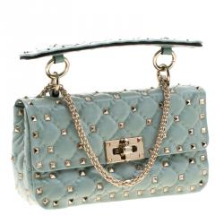 Pre Owned Valentino Morning Dew Quilted Coated Fabric Small Rockstud Spike Chain Shoulder Bag
