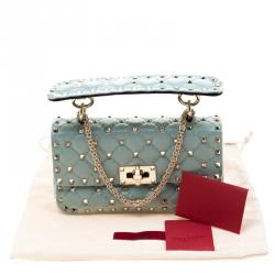 Pre Owned Valentino Morning Dew Quilted Coated Fabric Small Rockstud Spike Chain Shoulder Bag