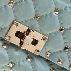 مملوكة مسبقًا Valentino Morning Dew Quilted Coated Fabric Small Rockstud Spike Chain Shoulder Bag