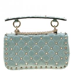 مملوكة مسبقًا Valentino Morning Dew Quilted Coated Fabric Small Rockstud Spike Chain Shoulder Bag