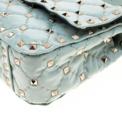 Pre Owned Valentino Morning Dew Quilted Coated Fabric Small Rockstud Spike Chain Shoulder Bag