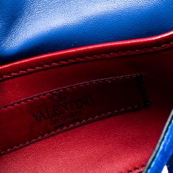 Pre Owned Valentino Acid Bluette Quilted Velvet Rockstud Spike Chain Shoulder Bag