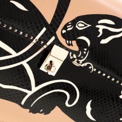 Pre Owned Valentino Camel Rose/Al Campione Smooth Leather Stud Stitching Panther Top Handle Bag