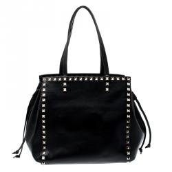 Pre Owned Valentino Black Leather Rockstud Tote