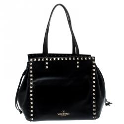 Pre Owned Valentino Black Leather Rockstud Tote