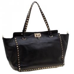 Pre Owned Valentino Black Leather Rockstud Trapeze Tote
