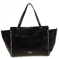 Pre Owned Valentino Black Leather Rockstud Trapeze Tote