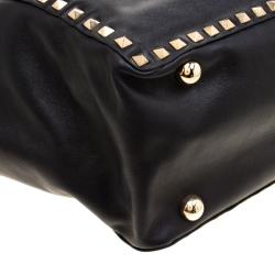 Pre Owned Valentino Black Leather Rockstud Trapeze Tote