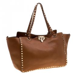 Pre Owned Valentino Light Cuir Leather Rockstud Trapeze Tote