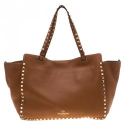 Pre Owned Valentino Light Cuir Leather Rockstud Trapeze Tote