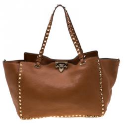 Pre Owned Valentino Light Cuir Leather Rockstud Trapeze Tote