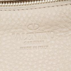 Pre Owned Valentino Al Campione/LightIvory Leather Rockstud Embroidered Tote