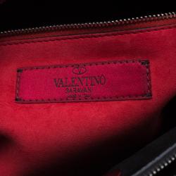 Pre Owned Valentino Black Quilted Crackled Leather Rockstud Spike Tote