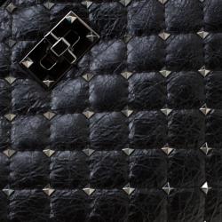 Pre Owned Valentino Black Quilted Crackled Leather Rockstud Spike Tote