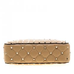 Pre Owned Valentino Camel Rose Quilted Leather Rockstud Spike Crossbody Bag