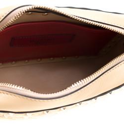 Pre Owned Valentino Camel Rose Quilted Leather Rockstud Spike Crossbody Bag