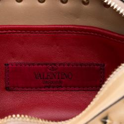 Pre Owned Valentino Camel Rose Quilted Leather Rockstud Spike Crossbody Bag