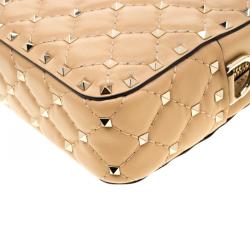 Pre Owned Valentino Camel Rose Quilted Leather Rockstud Spike Crossbody Bag