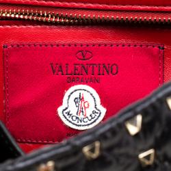 Pre Owned Valentino Black Moncler Quilted Nylon Medium Rockstud Spike Chain Shoulder Bag