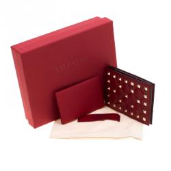 Pre Owned Valentino Rosso V. Quilted Soft Leather Rockstud Spike Card Holder