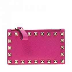 مملوكة مسبقًا Valentino Pink Orchid Leather Rockstud Zip Wallet