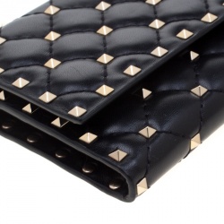 Pre Owned Valentino Black Quilted Leather Rockstud Chain Clutch