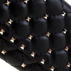 Pre Owned Valentino Black Quilted Leather Rockstud Chain Clutch