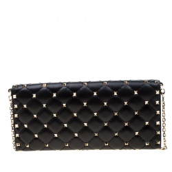 Pre Owned Valentino Black Quilted Leather Rockstud Chain Clutch