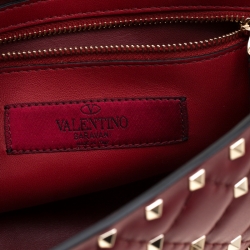 Pre Owned Valentino Red Quilted Leather Rockstud Medium Shoulder Bag