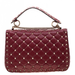 Pre Owned Valentino Red Quilted Leather Rockstud Medium Shoulder Bag