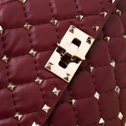 Pre Owned Valentino Red Quilted Leather Rockstud Medium Shoulder Bag