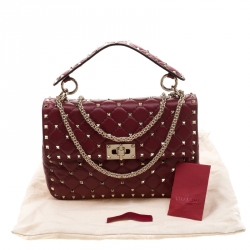 Pre Owned Valentino Red Quilted Leather Rockstud Medium Shoulder Bag